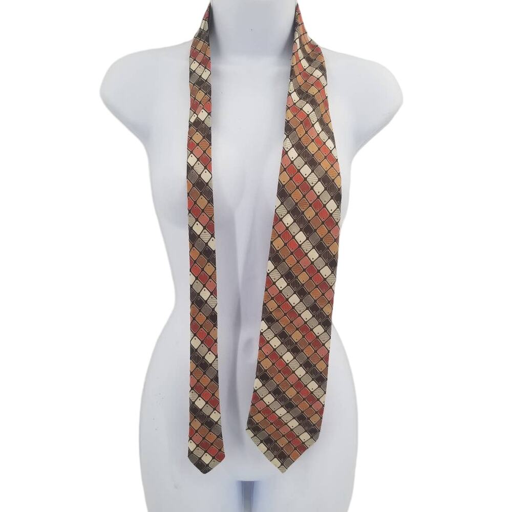 Corsair Mens Vintage wide tiles Neck Tie Red Brown White Tile Pattern 54"